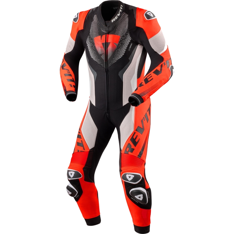 Motorcykeldragt Revit One Piece Hyperspeed 3, Lysegrå-Fluo Rød