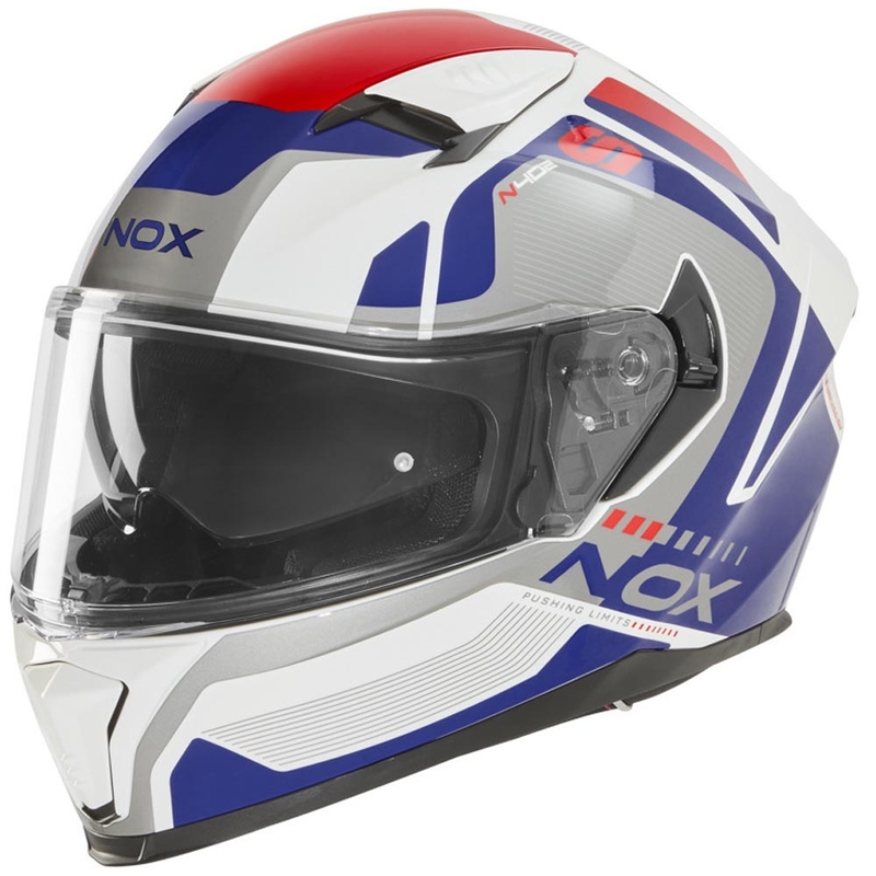 Fullface motorcykelhjelm NOX N402 Mentor hvid-blå-rød