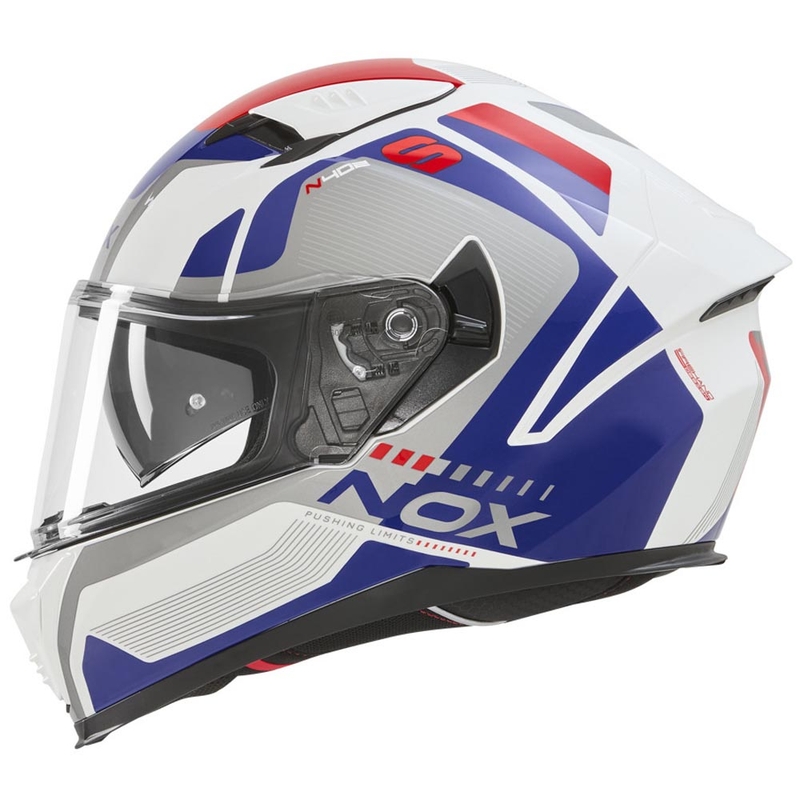 Fullface motorcykelhjelm NOX N402 Mentor hvid-blå-rød