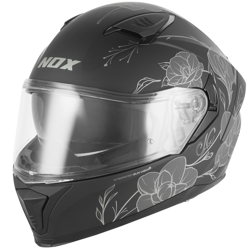 Fullface motorcykelhjelm NOX N402 Spring mat sort-sølv
