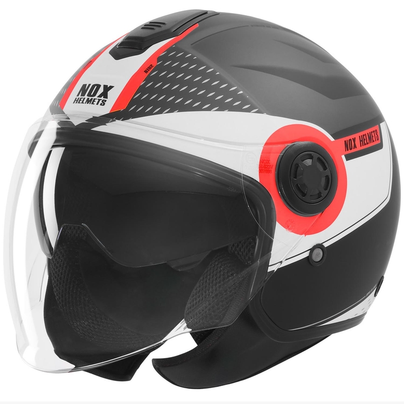 Åben motorcykelhjelm NOX N182 Rund mat sort-rød