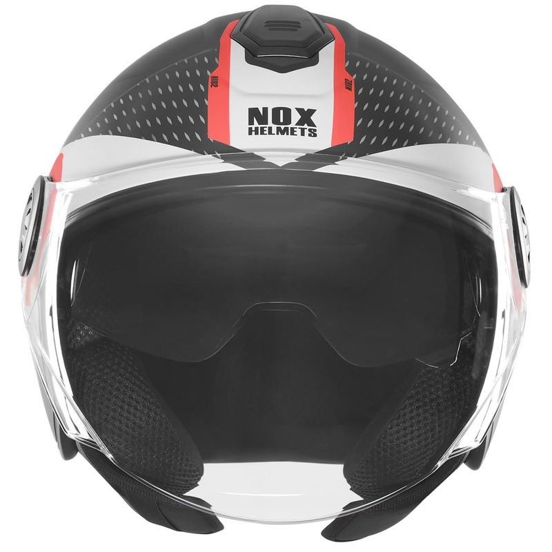 Åben motorcykelhjelm NOX N182 Rund mat sort-rød