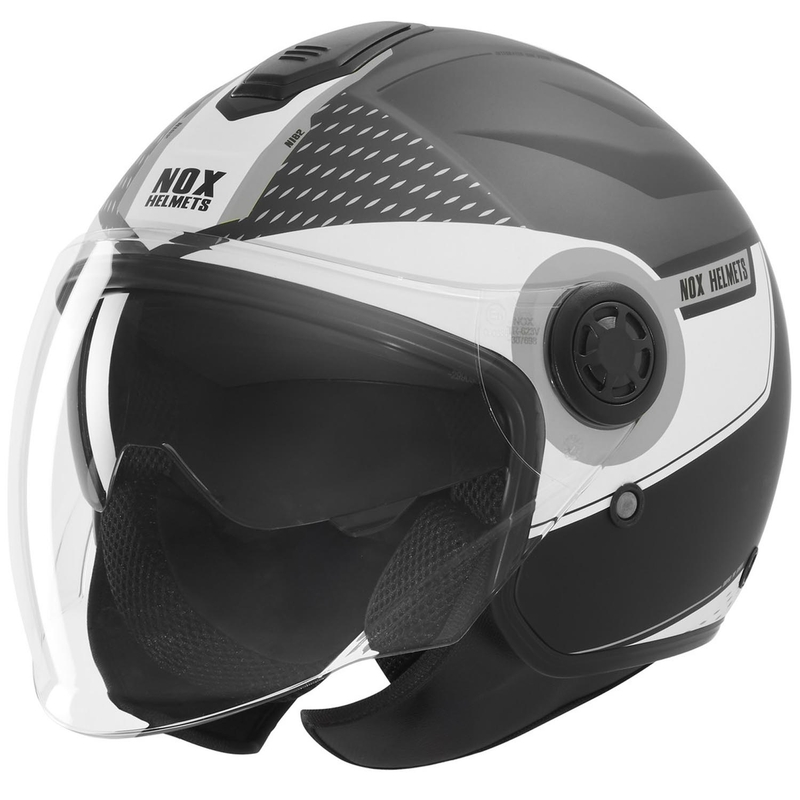 Åben motorcykelhjelm NOX N182 Rund mat sort-sølv