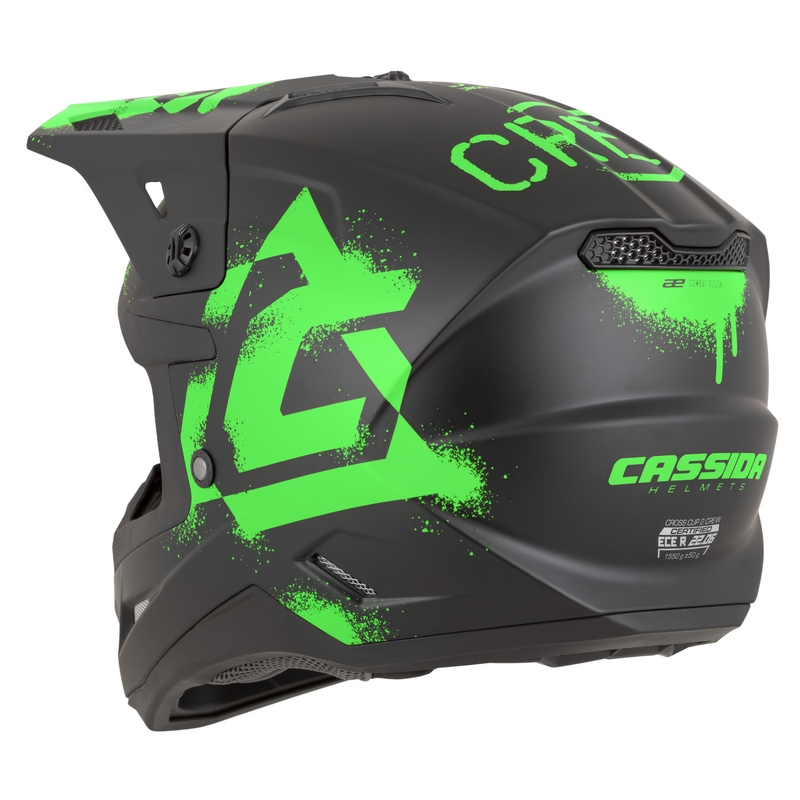 Cassida Cross Cup 2 Crew motocrosshjelm, mat sort-fluo grøn