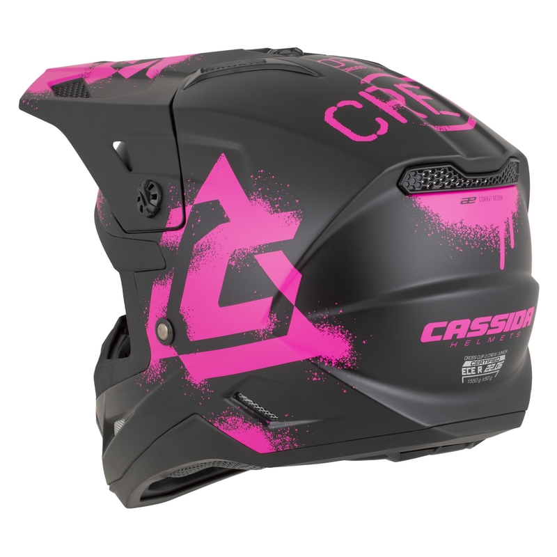 Børne motocross hjelm Cassida Cross Cup 2 Crew Junior mat sort-fluoro pink