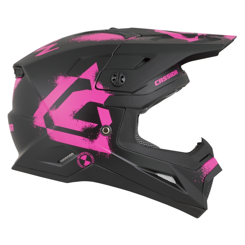 Børne motocross hjelm Cassida Cross Cup 2 Crew Junior mat sort-fluoro pink