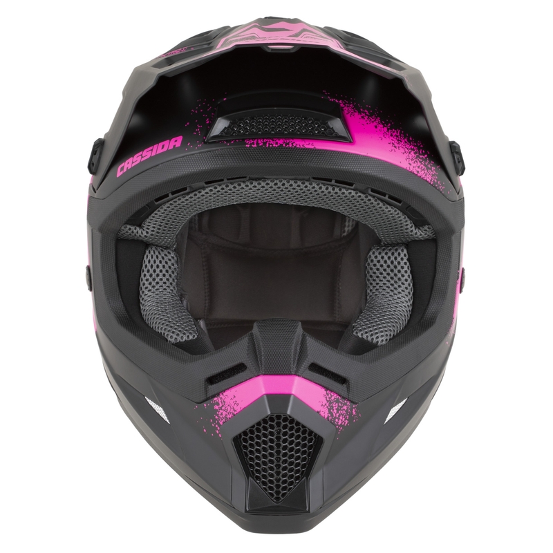 Børne motocross hjelm Cassida Cross Cup 2 Crew Junior mat sort-fluoro pink