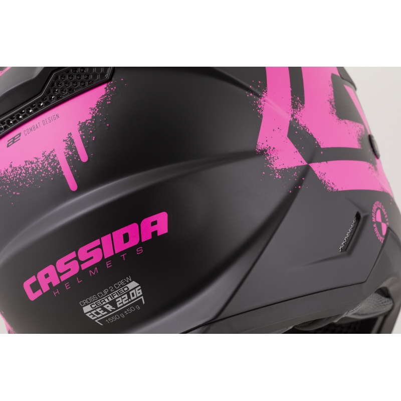 Børne motocross hjelm Cassida Cross Cup 2 Crew Junior mat sort-fluoro pink