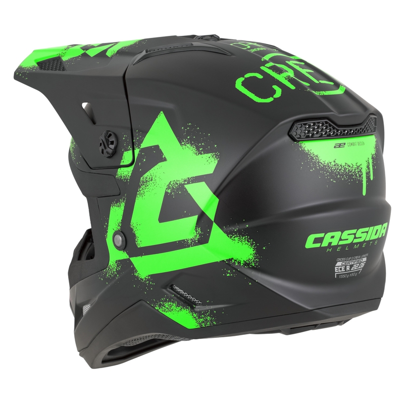 Børne motocross hjelm Cassida Cross Cup 2 Crew Junior mat sort-fluo grøn