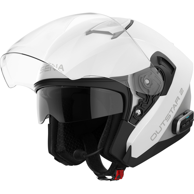 SENA Outstar 2 åben motorcykelhjelm med headset, blank hvid