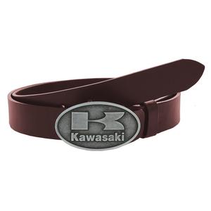 Moto-bælte i læder med Kawasaki-spænde, brun