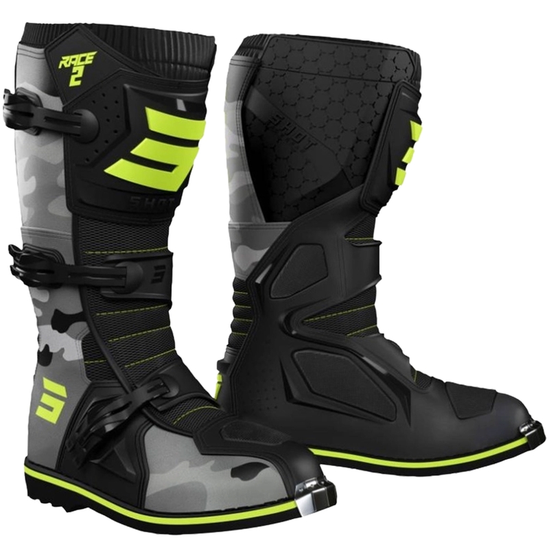 Motorcykelstøvler til børn Shot Race 2 camo-fluo gul