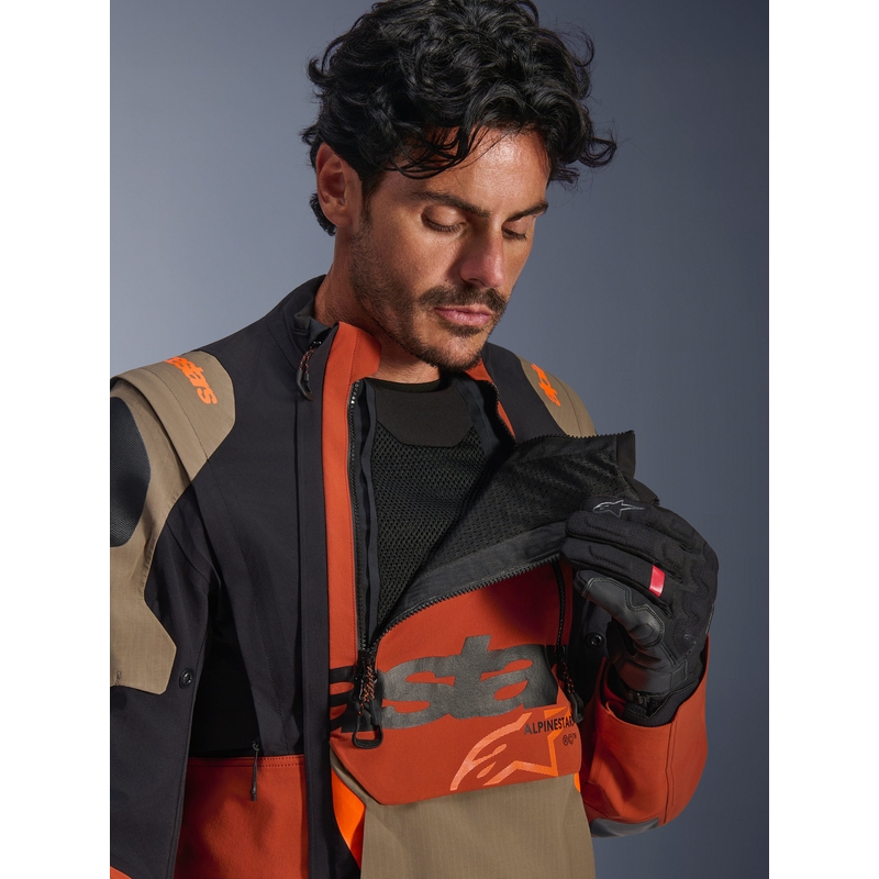Alpinestars Halo PRO Drystar XF motorcykeljakke lysbrun-mørk orange-sort