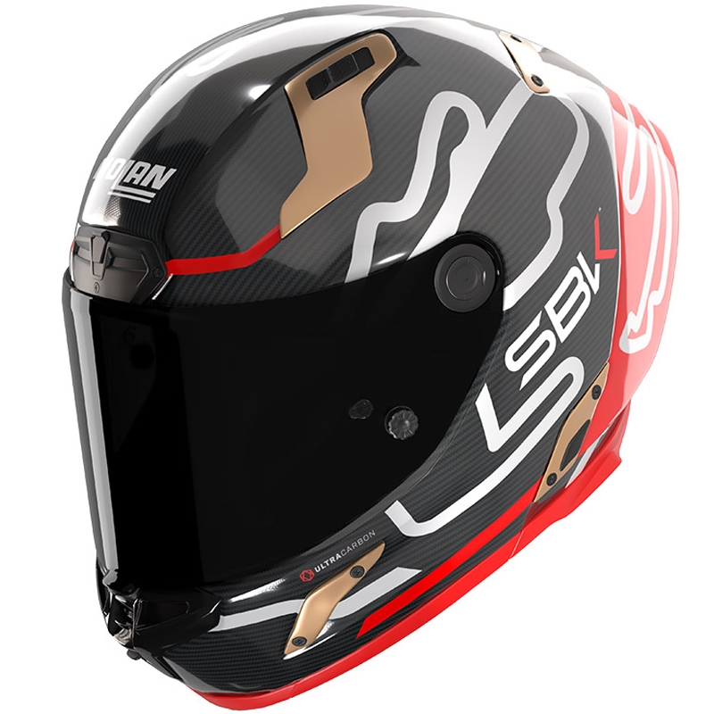 Nolan X-804 RS Ultra Carbon SBK Integralhjelm, Blank Sort-Rød-Guld