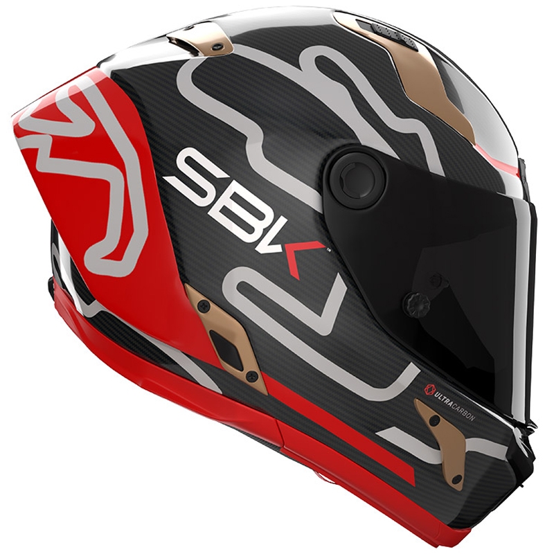Nolan X-804 RS Ultra Carbon SBK Integralhjelm, Blank Sort-Rød-Guld