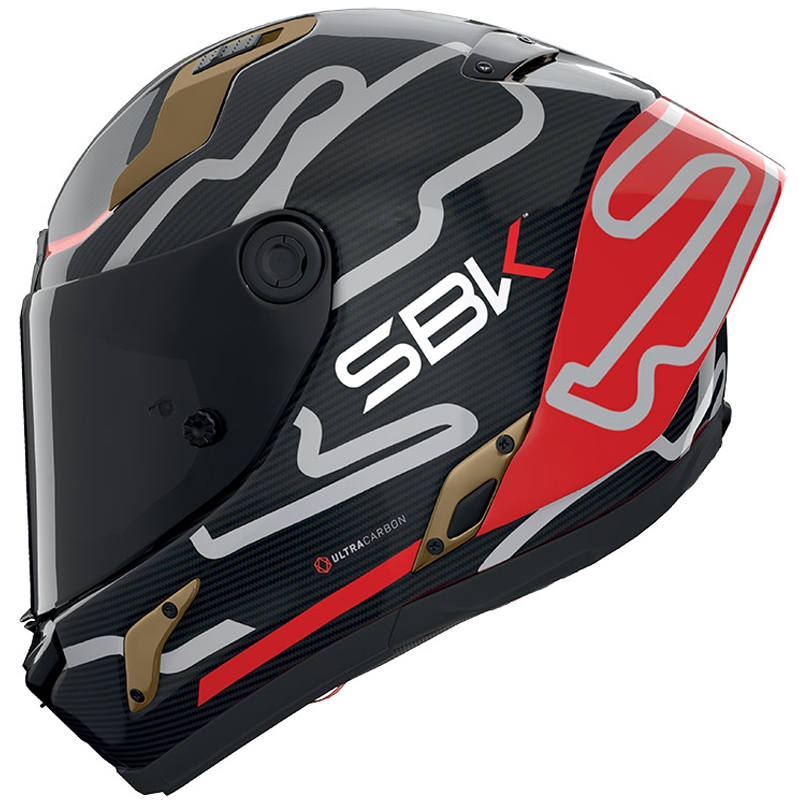 Nolan X-804 RS Ultra Carbon SBK Integralhjelm, Blank Sort-Rød-Guld