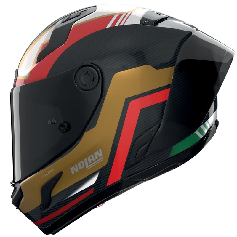 Fullface motorcykelhjelm Nolan X-804 RS Ultra Carbon Piega blank sort-guld-rød-grøn