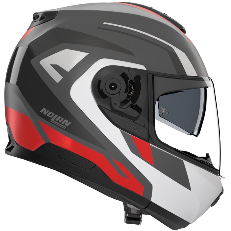 Flip-up motorcykelhjelm Nolan N100-6 Cinetico N-COM 361 mat grå-hvid-rød