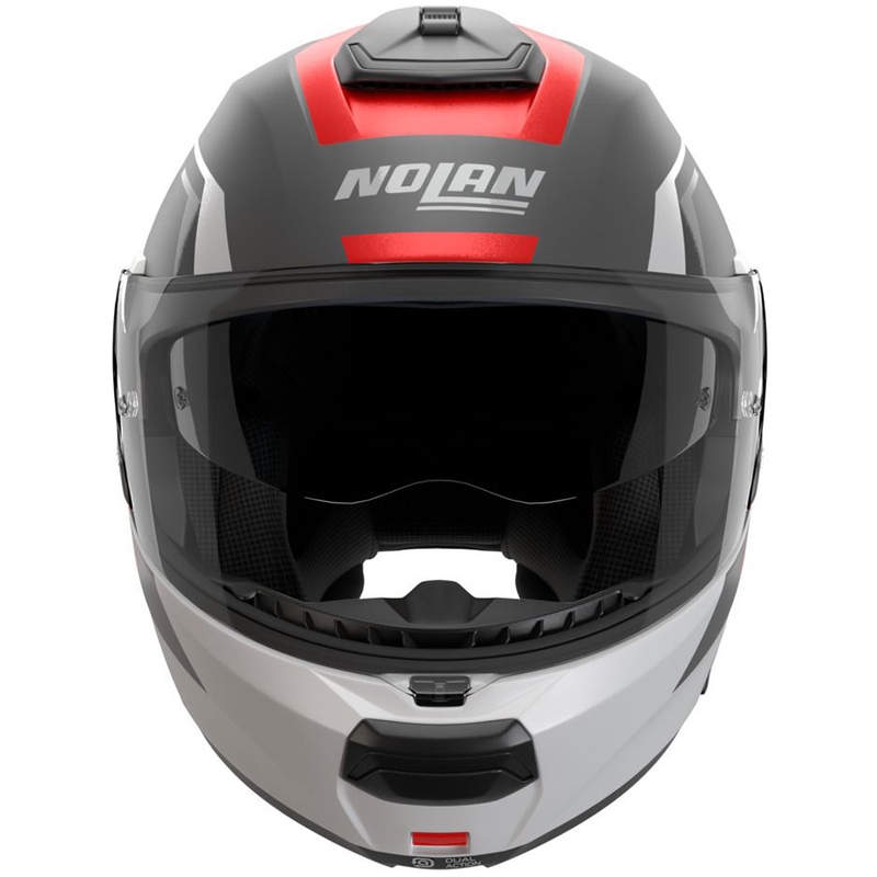 Flip-up motorcykelhjelm Nolan N100-6 Cinetico N-COM 361 mat grå-hvid-rød