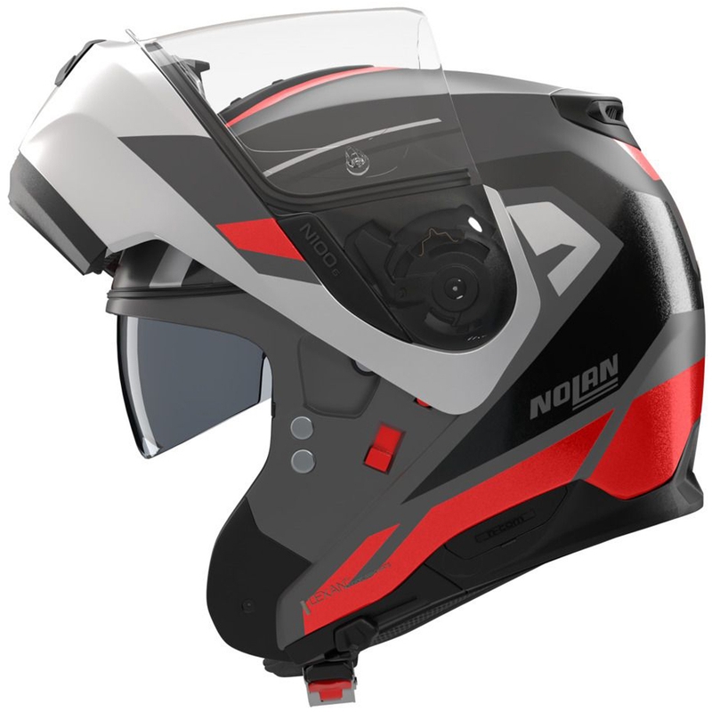 Flip-up motorcykelhjelm Nolan N100-6 Cinetico N-COM 361 mat grå-hvid-rød