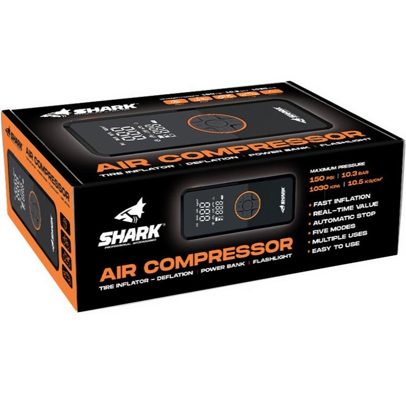 Batterikompressor med powerbank SHARK BP-150 sort