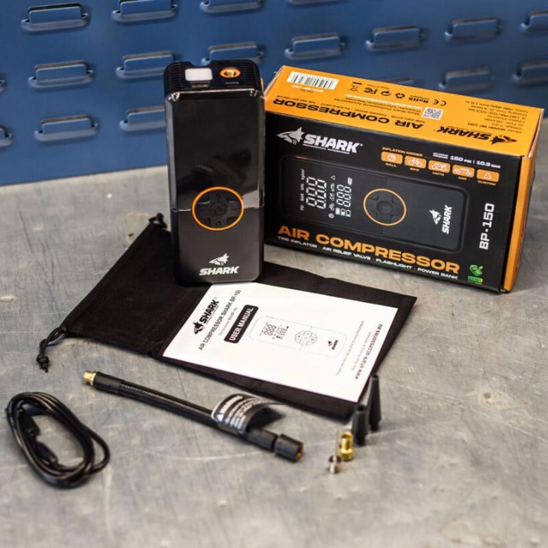 Batterikompressor med powerbank SHARK BP-150 sort