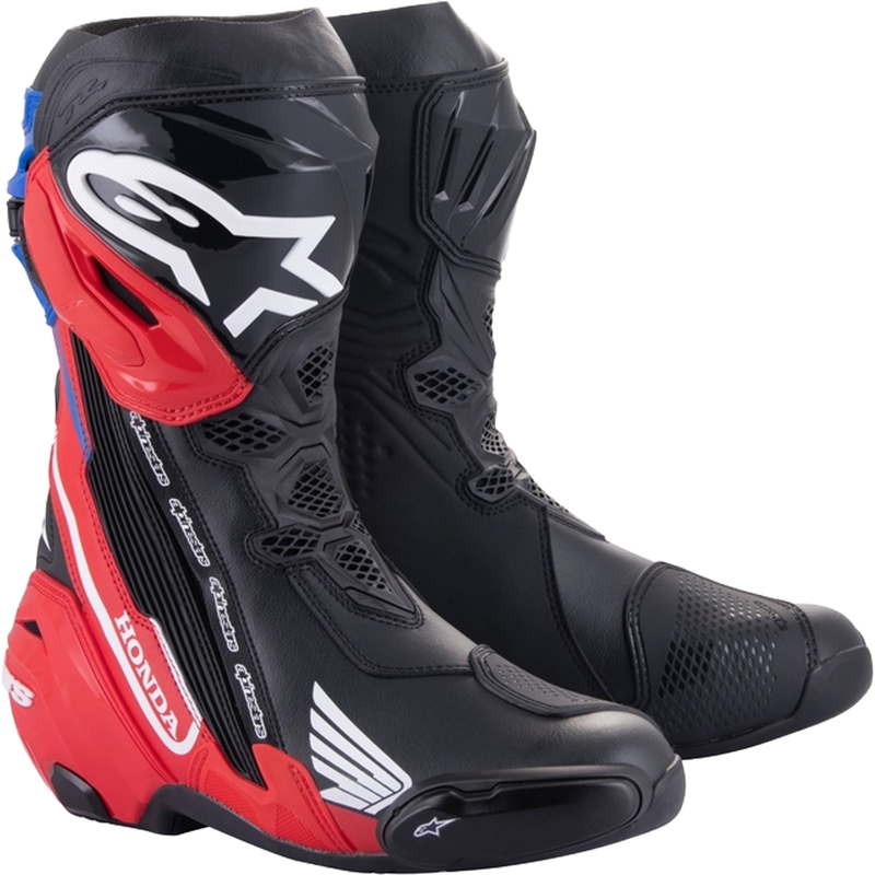 Alpinestars Supertech R Honda motorcykelstøvler sort-rød fluo-blå-hvid