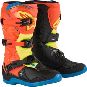 Alpinestars Tech 3S Youth orange-fluo-blå-fluo gul-sort motorcykelstøvler til børn