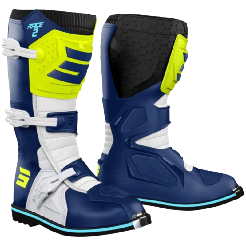 Shot Race 2 motocrossstøvler blå-hvid-fluo gul