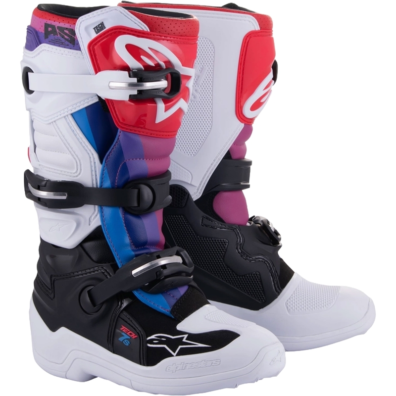 Alpinestars Tech 7 S Motocross-støvler Børn Hvid-Sort-Rød-Blå-Lilla