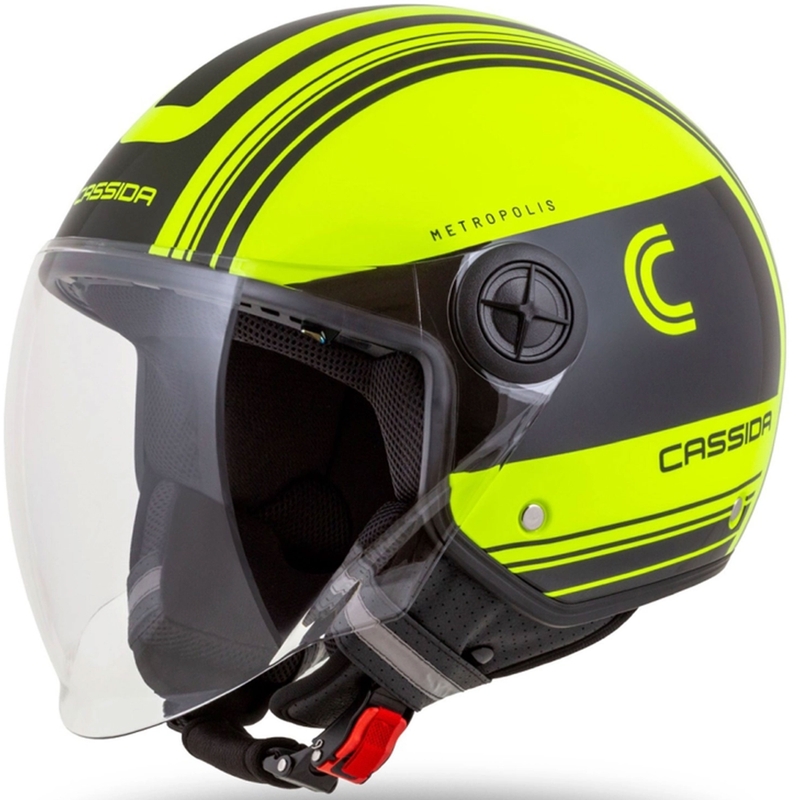 Cassida Handy Metropolis Safety fluogul-sort-reflekterende grå åben motorcykelhjelm