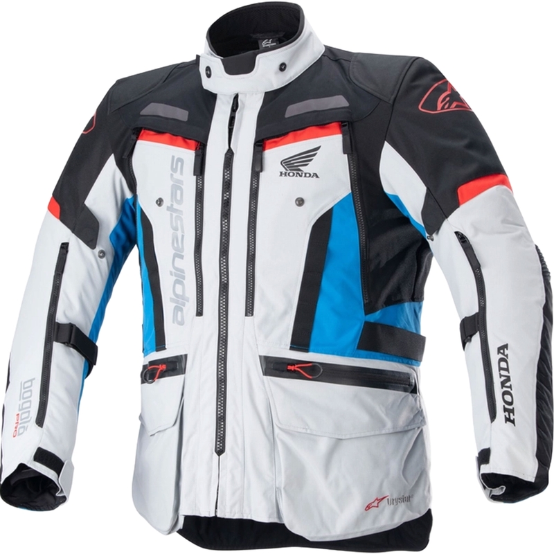 Alpinestars Bogota PRO Drystar Honda motorcykeljakke lysegrå-fluo rød-blå-sort