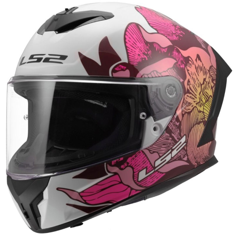 LS2 FF820 Rapid III Poppies II full-face motorcykelhjelm, blank hvid-pink