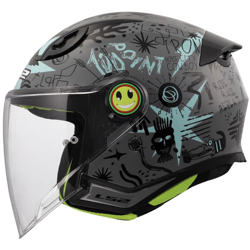 Børne åben motorcykelhjelm LS2 OF622 Funny II Scribble blank gråblå