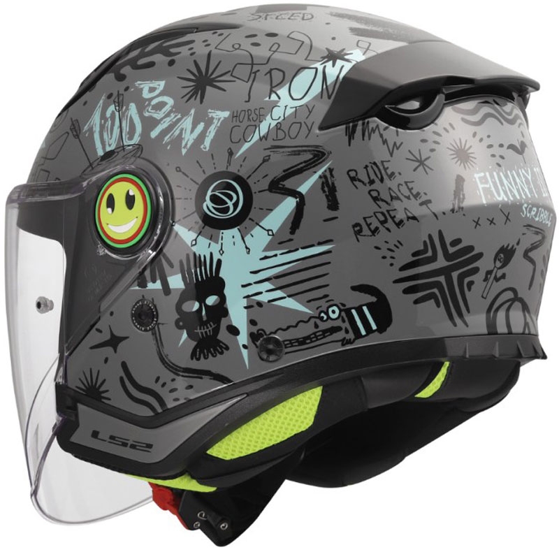 Børne åben motorcykelhjelm LS2 OF622 Funny II Scribble blank gråblå