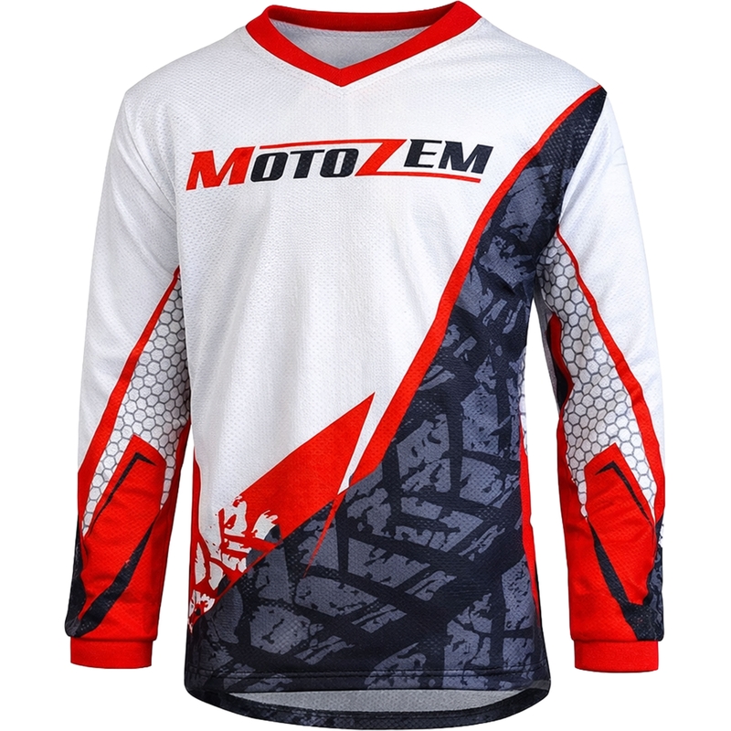 Børne motocross trøje MotoZem Ground MX hvid-sort-rød
