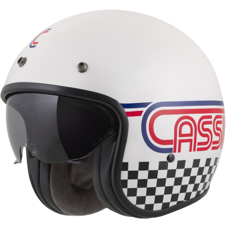 Cassida Oxygen 2.0 Rondo open face motorcykelhjelm perle hvid-rød-blå-sort