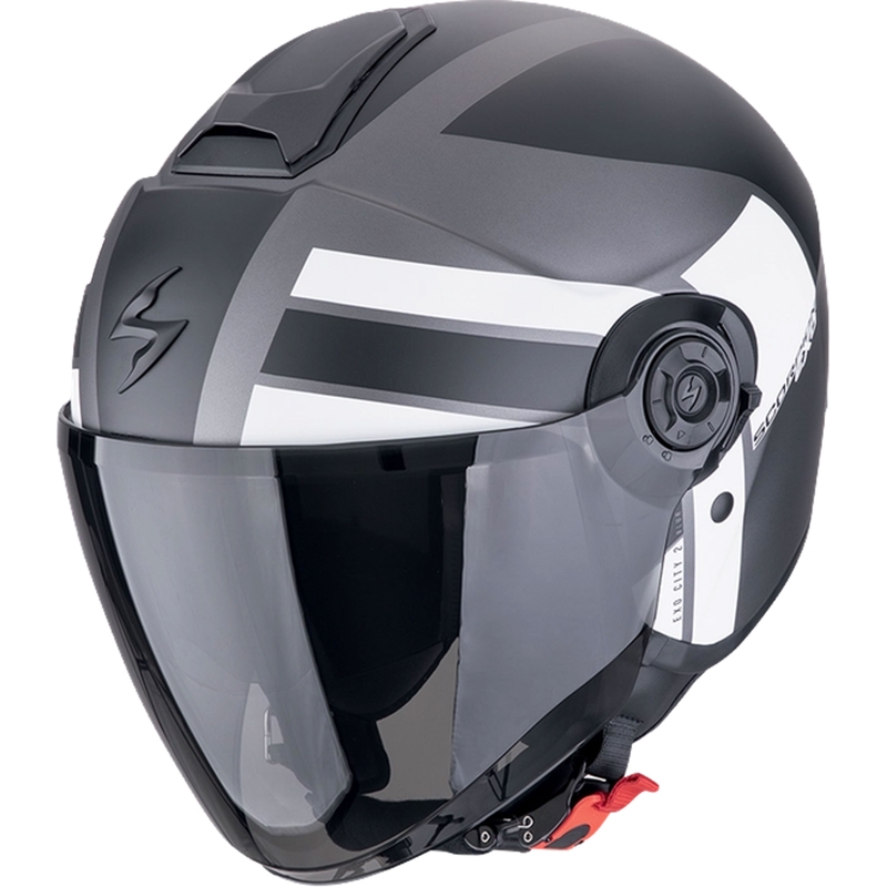 Åben motorcykelhjelm Scorpion EXO-CITY II BLUR mat sølv-sort-hvid udsalg