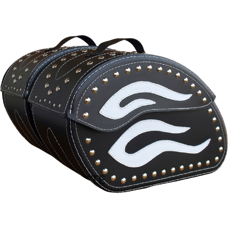 Læder motorcykel sadeltasker med nitter RSA S263B sort-hvid