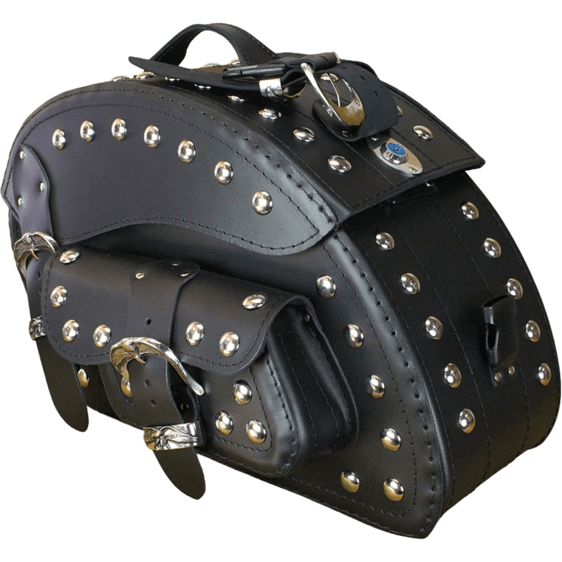 Læder motorcykel sadeltasker med nitter RSA S162B sort