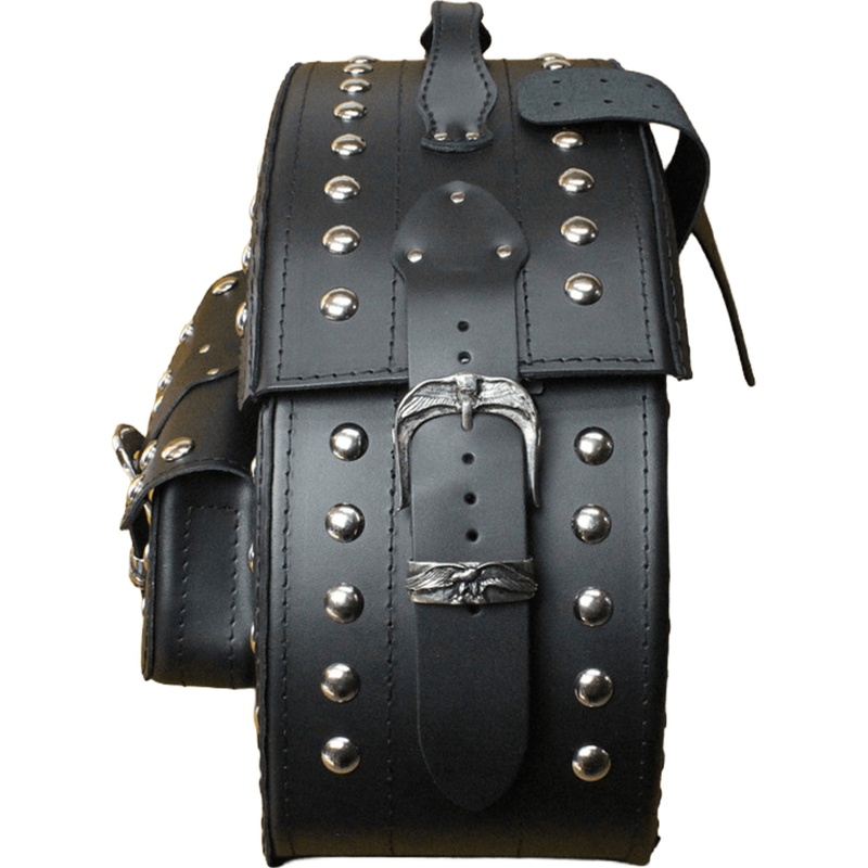 Læder motorcykel sadeltasker med nitter RSA S162B sort