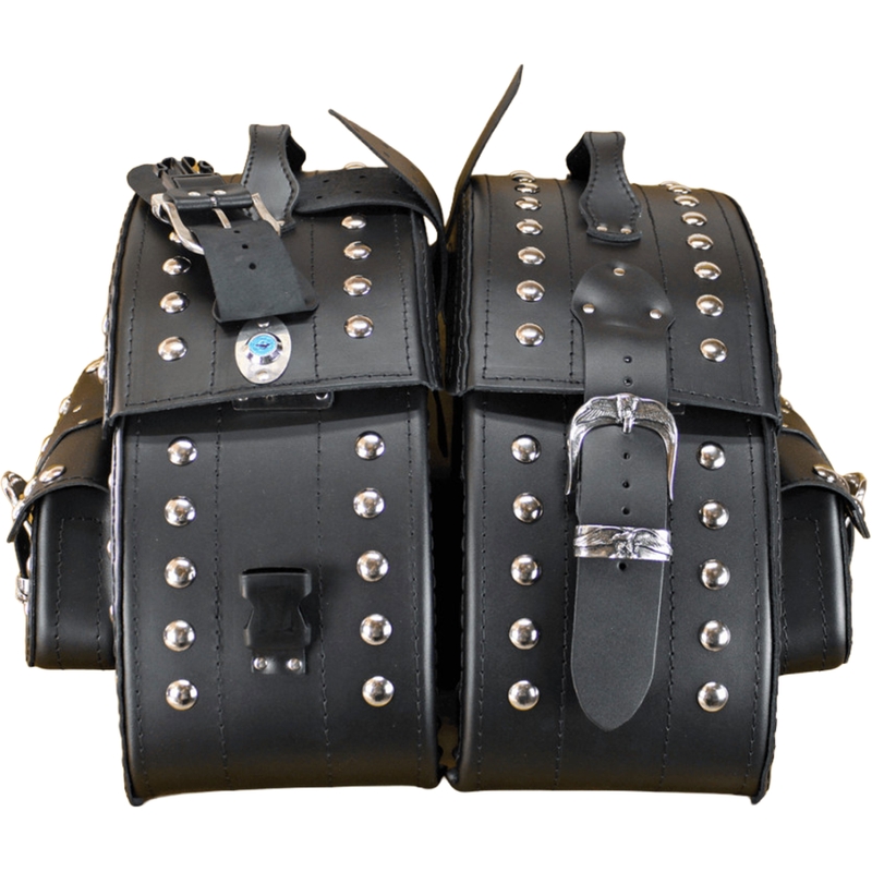 Læder motorcykel sadeltasker med nitter RSA S162B sort