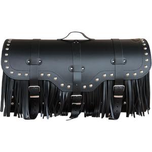 Læder motorcykeltaske med lås, nitter og frynser RSA K165 sort