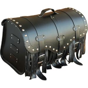Læder motorcykeltaske med lås, nitter og frynser RSA K155 sort