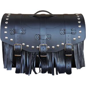 Læder motorcykeltaske med lås, nitter og frynser RSA K451 sort