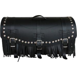 Læder motorcykeltaske med lås, nitter og frynser RSA K461 sort