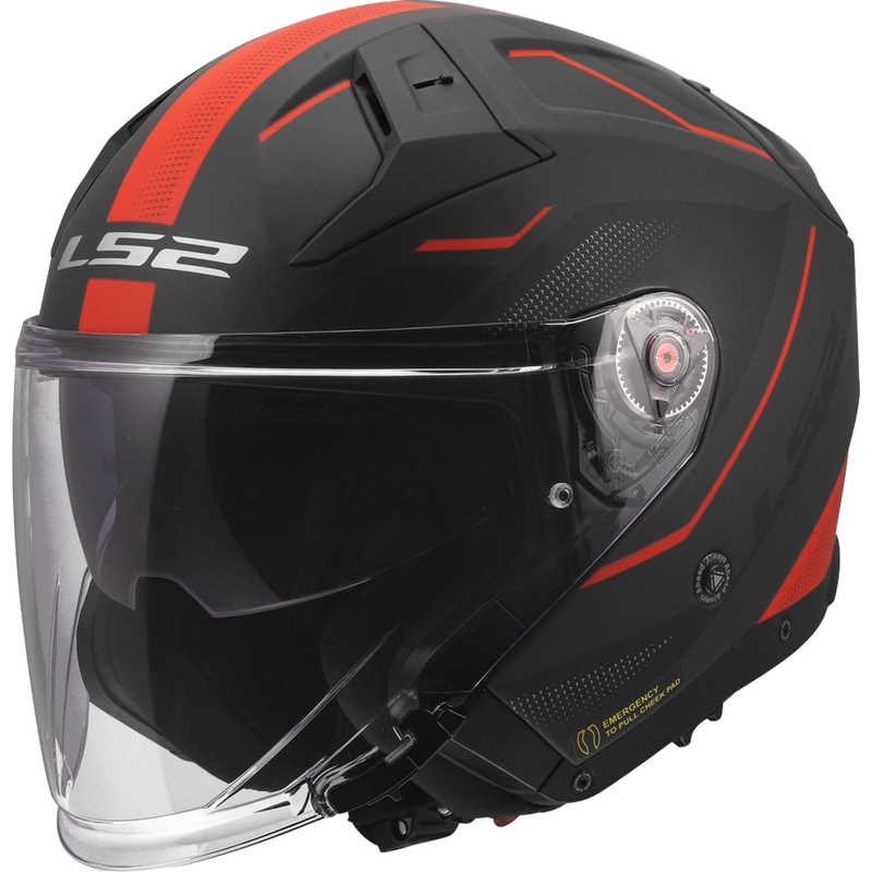 Åben motorcykelhjelm LS2 OF603 Infinity II Veyron mat sort-grå-rød