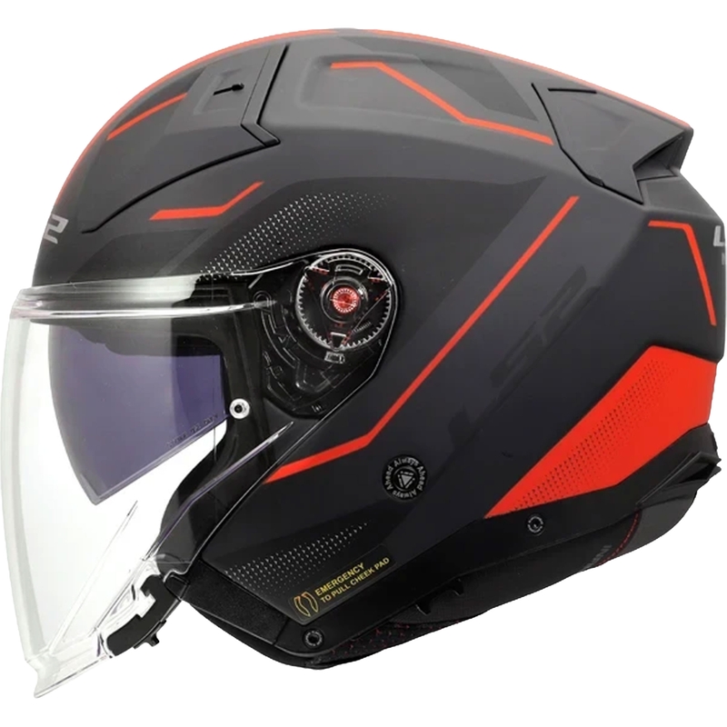 Åben motorcykelhjelm LS2 OF603 Infinity II Veyron mat sort-grå-rød