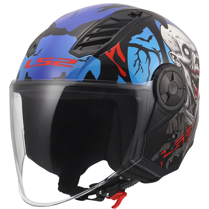 Åben motorcykelhjelm LS2 OF616 Airflow II Zombie blank sort-rød-blå