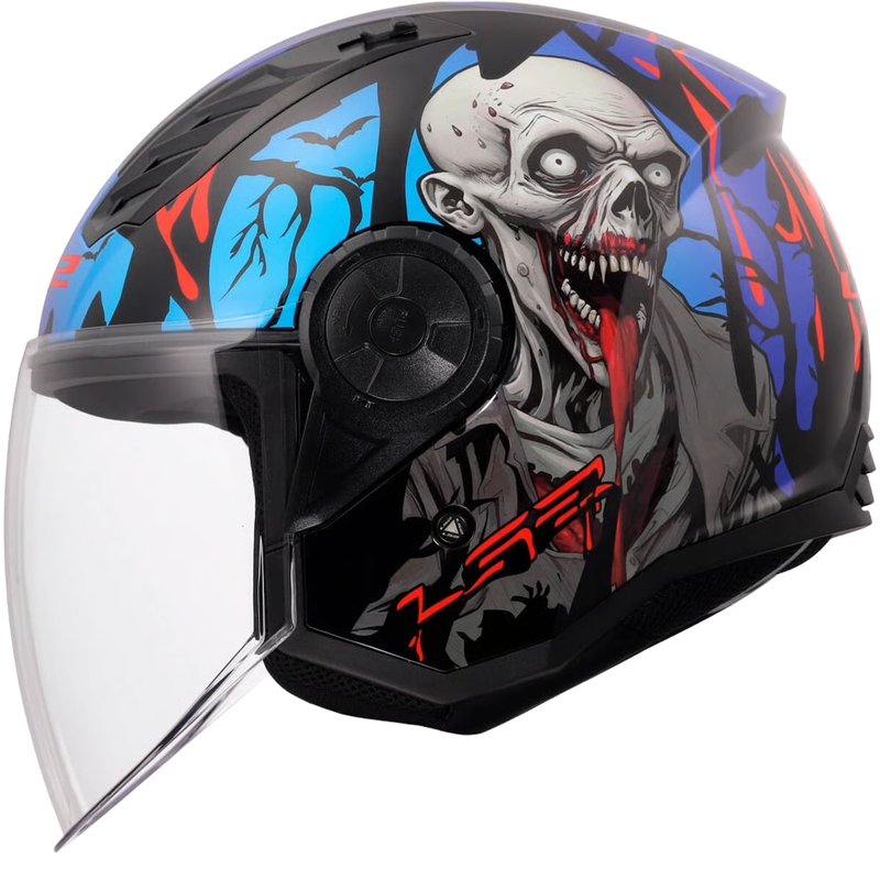 Åben motorcykelhjelm LS2 OF616 Airflow II Zombie blank sort-rød-blå